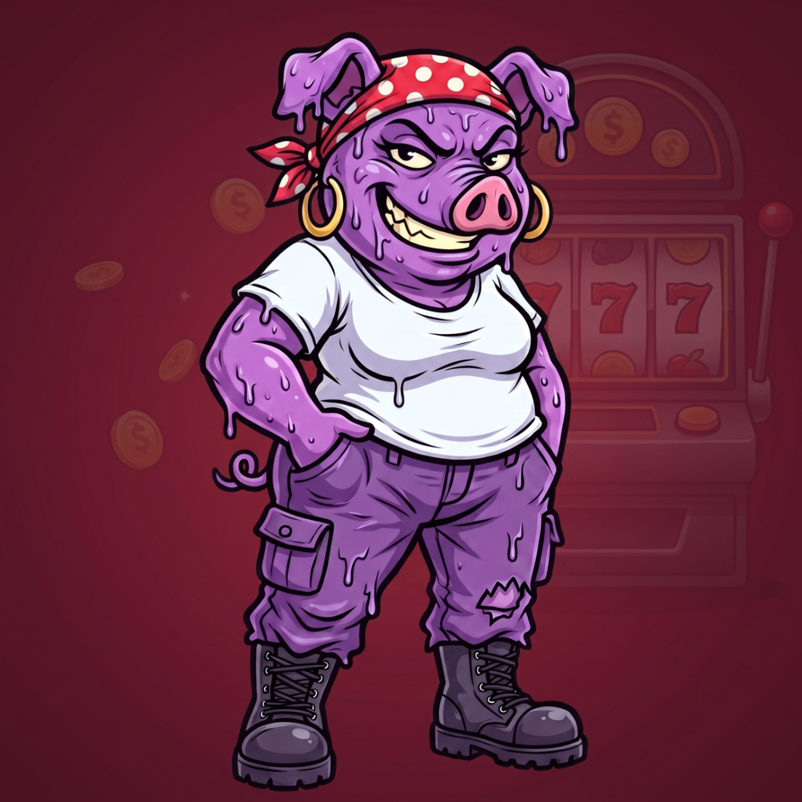 Roxy, 7-Pigs mascot character representing technology and platform features